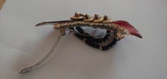 Vintage 1990s Boho Brown Faux Stone With Brass Accents & Black Beads Clip Style