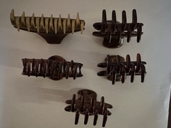 Vintage Tortoise Shell Hair Claw Clips Lot Of 5 Mixed Shapes Brown Acetate