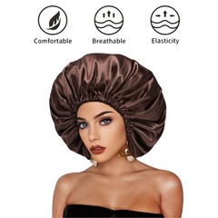 Satin Bonnet Silk Hair Cap: 2pcs Double Layer X-Large, Black+coffee