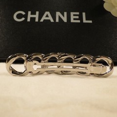 NEW WOMEN’S CHANEL LOGO CHAIN SILVER TONE LARGE HAIR CLIP ACCESSORY BARRETTE