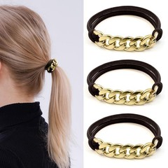 Hair Tie Bracelets for Women, Cute Ponytail Holders Soft Brown with gold chains