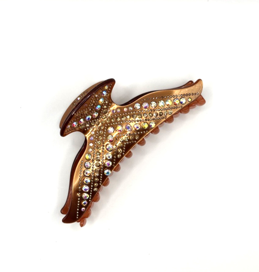 Brand New Large Brown Hair Clip Claw w/Clear AB & Brown Crystals