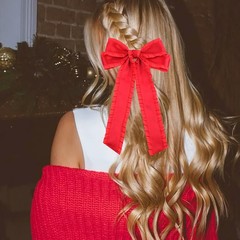 2 PCS Red 5.5 Inch Double Layer Ruffle Large Silk Ribbon Long Tail Hair Bows