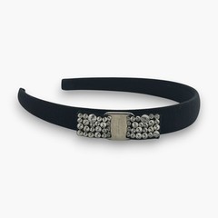Salvatore Ferragamo Vara Bow Rhinestone Crystal Headband Black Silver Box