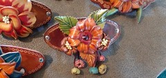 8 Leather Barrette Hair Clip Ponytail Holder Flower Pony Hand Crafted Handmade