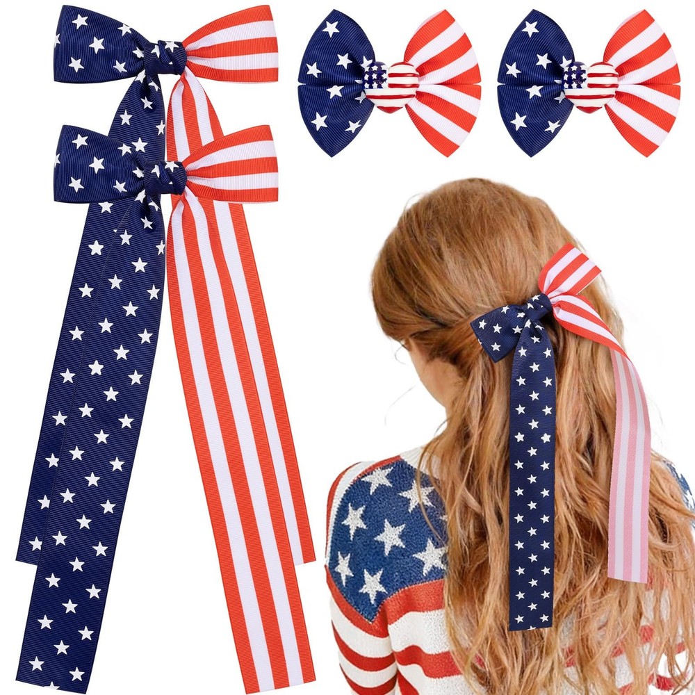 4 PCS 4th of July Hair Bows, Patriotic Hair Bow for Independence Day, Girls a…