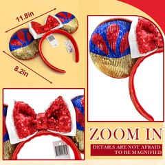 Disney` Park Minnie Mouse Ears Snow White Princess Red Sequin Bow Shiny Headband