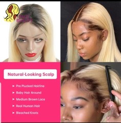 1b/613 Honey Blonde Ombre Wig Human Hair Lace Front Wigs Body Wave 16″Inch
