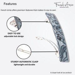 French Amie Oblong 3 1/2″ Celluloid Handmade Automatic Hair Barrette for Women