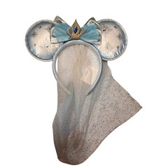 Disney Parks Cinderella Minnie Mouse Ear Headband with Veil Blue Silver Crown