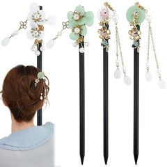 4 Pcs Japanese Chinese Hair Stick Retro Wooden Hairpin Flower Hair Chopsticks Vi