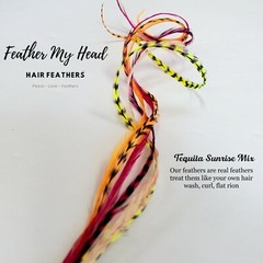 Feather Hair Extensions, 6 Pc, Optional Kit, Short – Mega Long, Tequila Sunrise