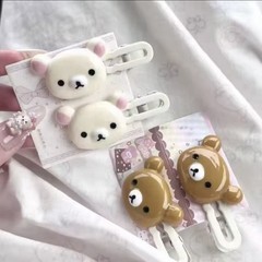 Cute Bear Face Cartoon Hair Clip Barrettes Set White & Brown Plastic | Women