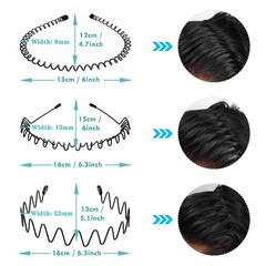 Unisex 6Pcs Fashion Metal Blk Wavy Hair Hoop Hairband Sport Headwear Accessories