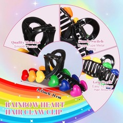 Yuxung 6 Pcs Rainbow Heart Hair Clip Claw Clips 1 Count (Pack of 6), rainbow