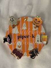 Piper K Halloween bling cat ghost pumpkin candy corn witch hat boo hair clip set