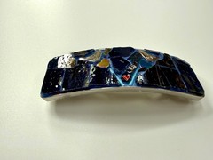 Stained Glass Mosaic Barrette: Branch, Hearts and Birds- Handmade