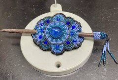 Handcrafted Beaded Hair Barrettes (2) And 1 Woven Oval Shape, Orange, Blue 4”.