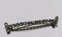 Vintage Rhinestone Bar Hair Clip Clear Silver Tone