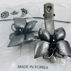 Butterfly Black Rhinestone Barrette Vintage Y2K Hair Clip PAIR Silver Tone