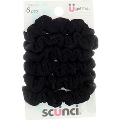 6 Pack Scunci Mini Slinky Black Twister Hair Scrunchies, Black, 6 Ct