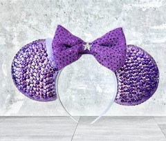 Mouse Ears Headband for Teens or Adults Purple Sequins with Matching Bow New