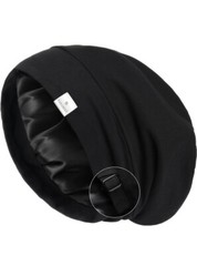 Yanibest Black Cotton And Satin Hair Bonnet Cap Medium