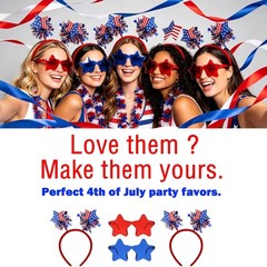 4 PCS Patriotic Party Accessories – Independence Day Headband, Star Sunglasses