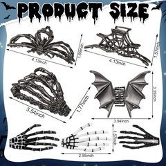 8 PCS Gothic Hair Clips Set, 4 PCS Metal Spider Web Skeleton Hand Bat Claw Clips