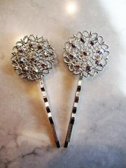 Silver hair pin with swarovski crystals (set of two)