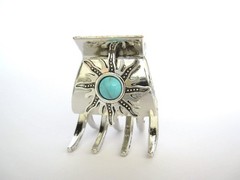 Small/medium turquoise blue silver sun metal native tribal hair claw clip