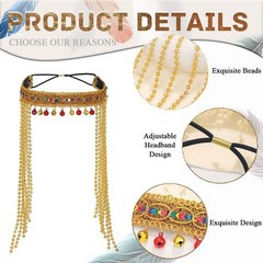 Egyptian Gold Headpiece Beaded Tassel Headband Elastic Sequin Hair Accessory