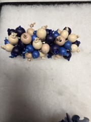 Vtg silver tone blue cream wood bead Hair Barrette