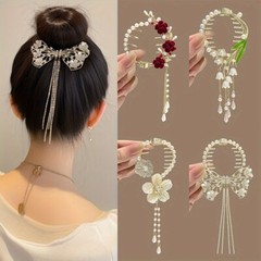 Ancient Style Bell Orchid Flower Fringe Ponytail Hair Clasp 4 Pieces