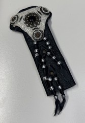 Vintage Leather Biker Hair Wrap with Silver & Pearly & Onyx & Amber Bead