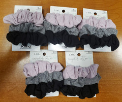 5 Pks of 3: Scunci Recycled Cotton Hair Scrunchies Purple/Black/Grey (6568)R9P2a