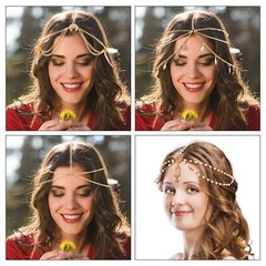 8 Pieces Gold Head Chain Jewelry Halloween Boho Headband Coins Pearl Tassel C…