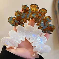 2 PCS Flower Hair Claw Clips Large Non Slip Coffee White Color