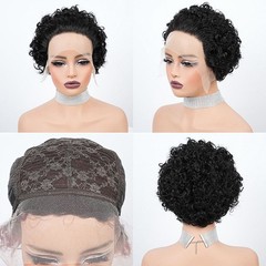 1cmx13cm Lace Frontal 100% Human Hair Wavy Pixie Cut Full Wig for Women,9 colors