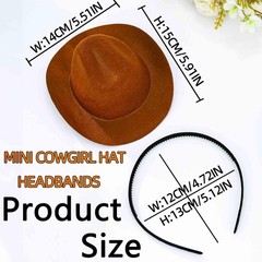 Cowgirl Hat Headband Mini Cowboy Hat Headbands Western Cowboy One Size Brown