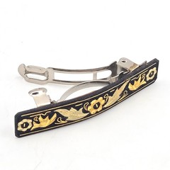 Vintage Black Gold Tone Bird Floral Damascene Style Hair Barrette Clip Taiwan