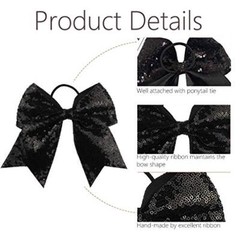 12PCS 7″ Large Glitter Cheer Hair Bows Ponytail 1 Count (Pack of 12) Black
