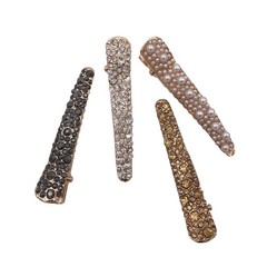 4 Gold Tone Rhinestone Crystal Pearl Beak Duckbill Alligator Clip Pin Hair