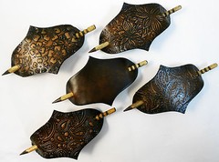 2 Very Large Hand Crafted Leather Stick Hair Barrettes, Ponytail, Many Designs