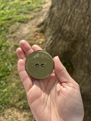 Olive Green Button Accent Round Hair Clip for Women, Wooden Button