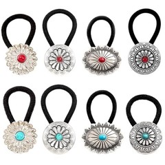8PCS Vintage Western Style Circular Hair Ties, Metal Boho Button Ponytail