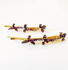 USA SELLER Bobby Pin Rhinestone Crystal Hair Clip Hairpin Leaf Gold Purple H41