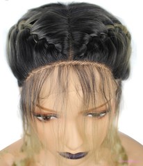 Fashion Synthetic Baby Hair Braided Lace Front Wig Long Black Ombre Blonde Wigs