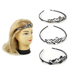 Black Crown Headband w/Silver Gem Stones