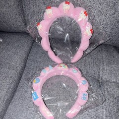 2 Pack Pink Padded Fabric Scallop Headbands w/ 3D Hello Kitty Accents